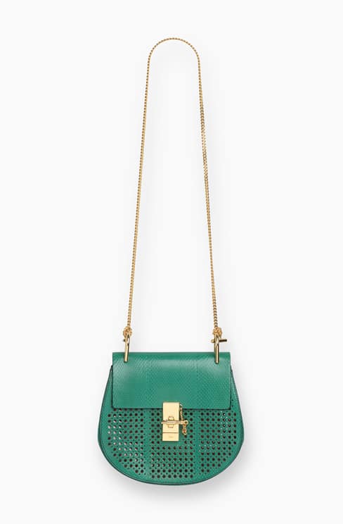 DREW SMALL BAG IN PERFORATED WATERSNAKE stone green