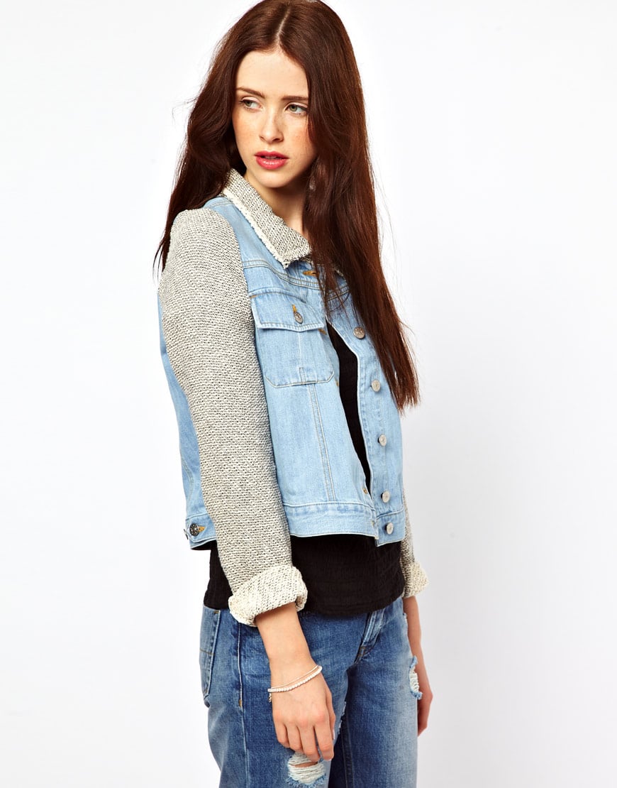 30_Giacca di jeans Zoe, in denim di misto cotone; colletto e maniche a contrasto (337,99 € su Asos)