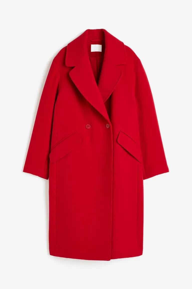Cappotto rosso doppiopetto lunghezza al ginocchio H&M