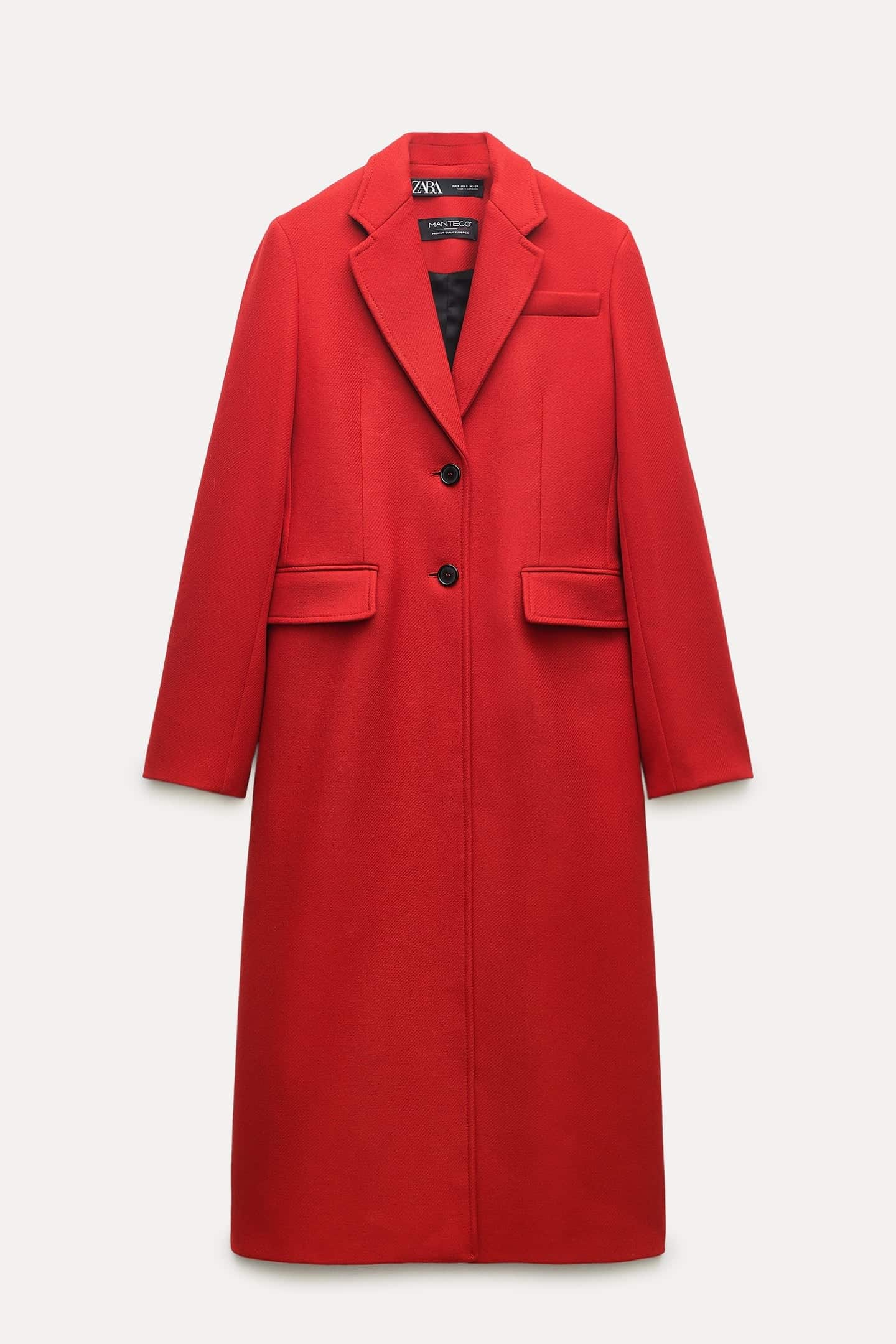 cappotto rosso attillato in lana lunghezza midi Zara